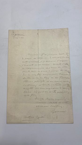 PAUL GAVARNI Lettre autographe signée adressée à Auteuil Murdi, mentionnant le paiement...