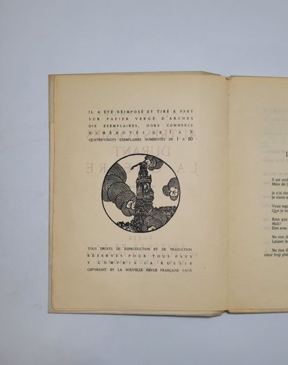 CLAUDEL (P.). Autres poèmes durant la guerre. Paris, NRF,1916, in-4, br. couv. impr.
Deuxième...