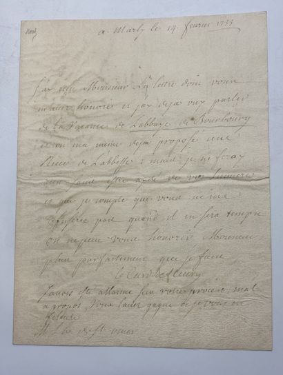 CARDINAL DE FLEURY Lettre autographe datée à Marly 14 février 1733 et signée
A propos...