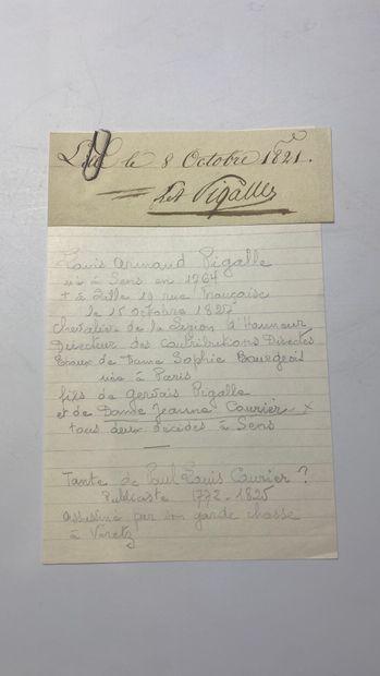 ARMAND LOUIS ALFRED PIGALLE, cousin de Paul-Louis Courier Signature manuscrite sur...