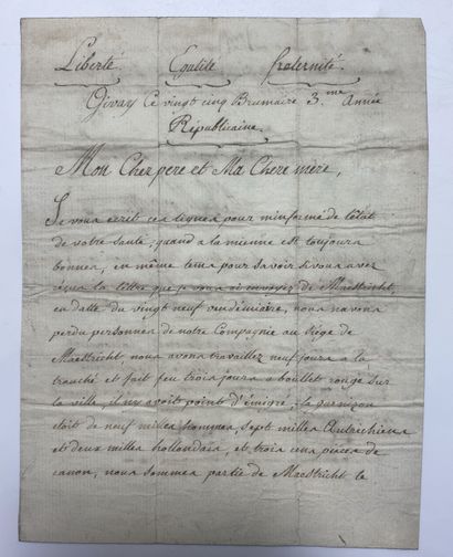 A.L. MORCRETTE, canonnier au premier régiment d'artillerie Lettre autographe signée...