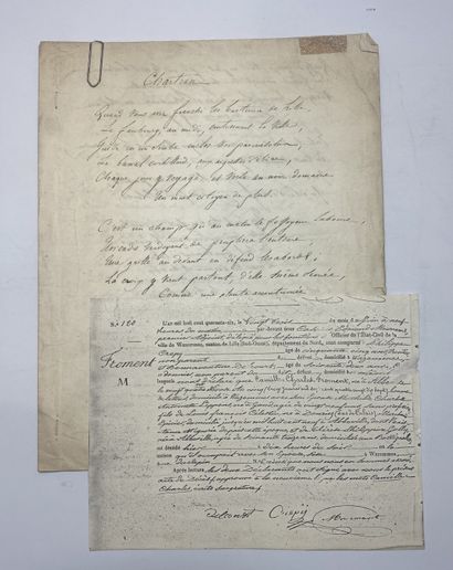 CAMILLE-CHARLES FROMENT (1797-1846) CHARTRAN, Poème manuscrit sur cinq pages en 2...
