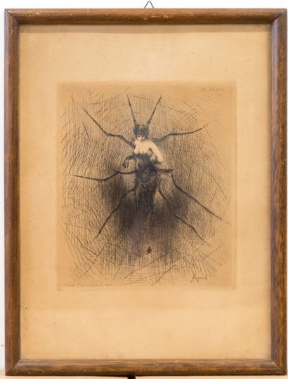 null ¤ Lot de trois estampes : 
- Joseph APOUX "Un drame", gravure en noir , René...