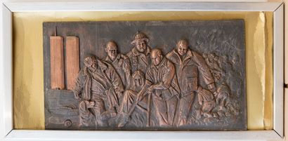 BYSSO ¤ BYSSO
TRAVAILLEURS AMERICAIN
Bas-relief patine cuivré signé en bas à droite
21...