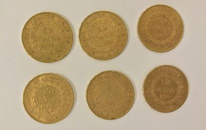 SEPT PIECES de 20 Francs or Napoléon III (1857 et 1858) SEPT PIECES de 20 Francs...