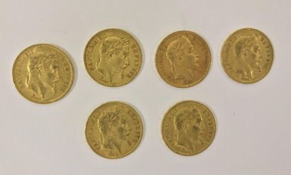 SIX PIECES de 20 Francs or (1864,1865 et 1866) SIX PIECES de 20 Francs or (1864,1865...