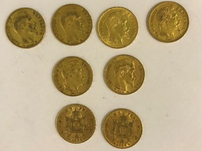 Huit pièces 20 Francs or Huit pièces 20 Francs or, Napoléon III, diverses années...