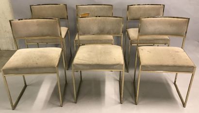 D'après Willy RIZZO, Six chaises en métal chromé doré et assise en peau D'après Willy...