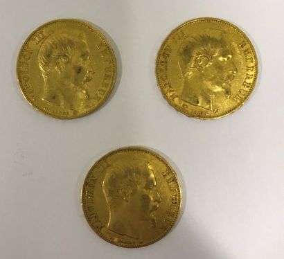 Trois Pièces 20 Francs or Trois pièces 20 Francs or Napoléon III, diverses années...