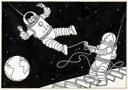 HERGÉ HERGÉ TINTIN On a marché sur la Lune (T.17), Casterman 1954 Illustration réalisée...
