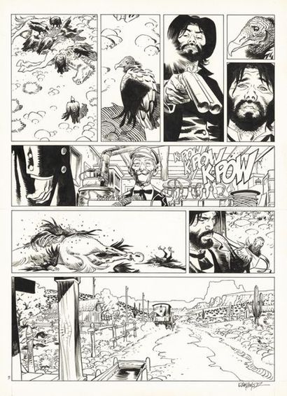 Ralph Meyer RALPH MEYER
UNDERTAKER
Le Mangeur d'or (T.1), Dargaud 2015
Planche originale...