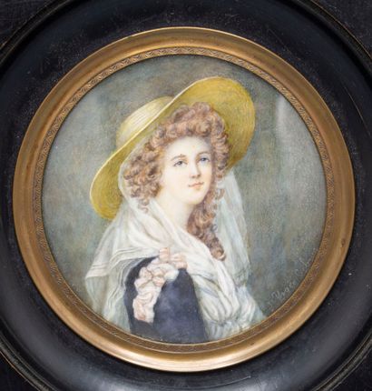 Miniatur Porträt einer jungen Dame mit Hut / A miniature portrait of a young lady... Gazette Drouot