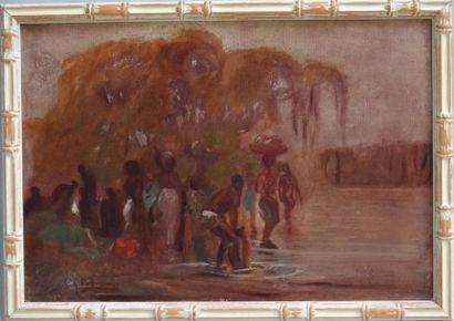  Jean-Louis PAGUENAUD (1876-1952)
Porteuses d'eau africaines
Huile sur toile signée... Gazette Drouot