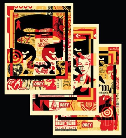 Shepard FAIREY (OBEY) OBEY 3-FACE COLLAGE, 2021
60 x 45 cm. Ensemble de trois lithographies... Gazette Drouot
