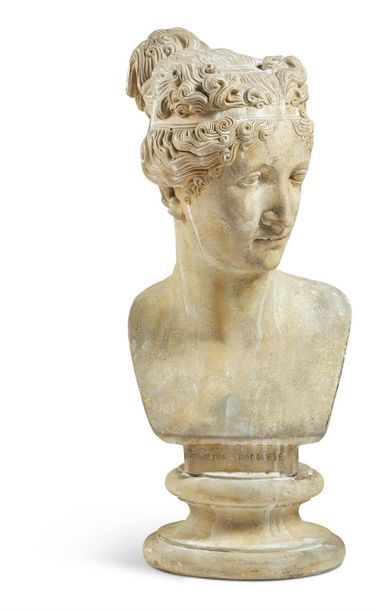 A PAINTED PLASTER BUST OF PAOLINA BORGHESE AFTER ANTONIO CANOVA (1757-1822) BUSTE... Gazette Drouot