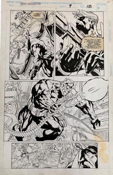 null Luke Ross Keith Williams (MARVEL)
2099 Unlimite #9, page 18, 1995
Encre de Chine
H....