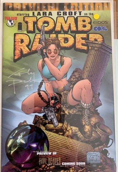 null Tomb Raider, signé et daté 1999 par Andy Park sur la couverture