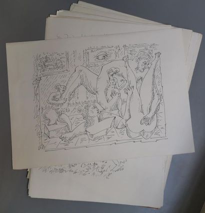 null Atelier André Masson - Important ensemble de lithographies érotiques 
en noir...