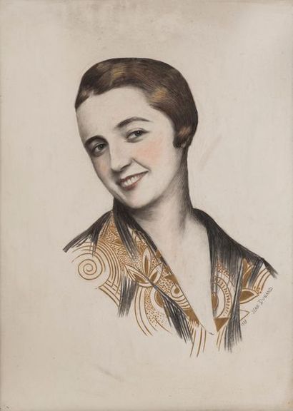 null Jean DUNAND (1877-1942) 

Portrait de femme en buste, le visage souriant tourné...