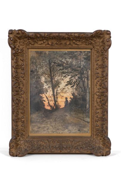 null Henri Joseph HARPIGNIES (1819-1916) Romantic
landscape. Painter in a landscape.
Watercolor...
