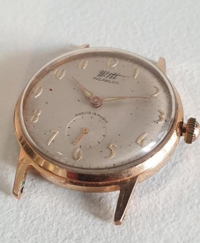null WITT, circa 1960. 
Man's watch in plated metal, round case, smooth bezel, screw-down...