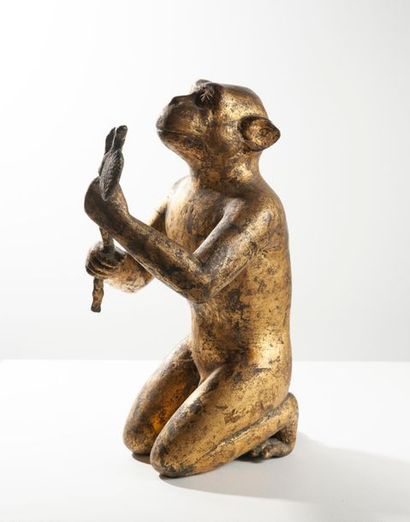 null THAILAND, 18th - 19th century. 
Hunchbacked sculpture of the monkey showing...
