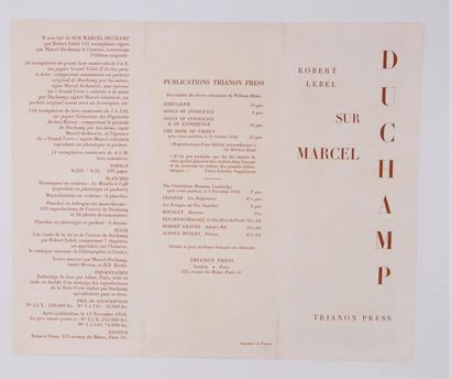 null DUCHAMP, Marcel (1887-1968), PROSPECTUS DEPLIANT POUR L’OUVRAGE DE ROBERT LEBEL...