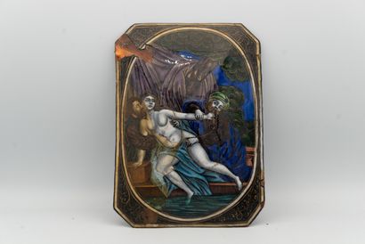 null 
Plate with the corners in polychrome painted enamel representing Suzanne and...
