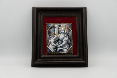 null 
Enamel plaque painted in grisaille with gold highlights representing Saint...