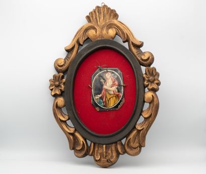 null 
Plaque in polychrome painted enamel with gold highlights depicting Mary Magdalene...