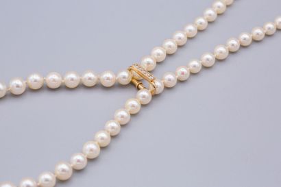 null 
Falling pearl necklace, 18k (750/000) gold safety chain.


Removable gold bar...