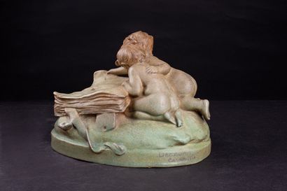 éMILE DECOEUR 
Emile DECOEUR (1876 - 1953) 
Stoneware sculpture of two children leaning...