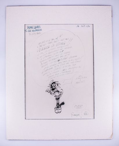 FRANQUIN (1924-1997) 
FRANQUIN (1924-1997), handwritten letter with drawing of Gaston....
