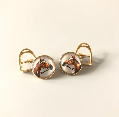 null HERMES - Rare and elegant pair of cufflinks in yellow gold 18k (750 thousandths)...