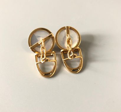 null HERMES - Rare and elegant pair of cufflinks in yellow gold 18k (750 thousandths)...