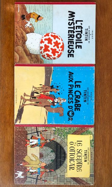 Hergé Hergé (1907-1983), Trois albums de Tintin année 1958 état moyen. L’étoile mystérieuse,...