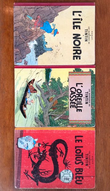 Hergé Hergé (1907-1983), Trois albums de Tintin année 1958 état moyen. L’île noire,...