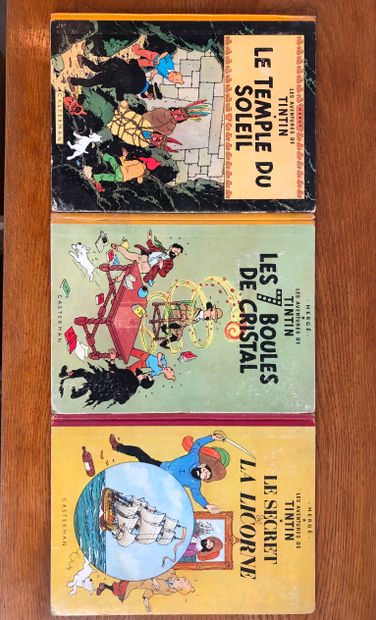 Hergé Hergé (1907-1983), Trois albums de Tintin année 1958 état moyen. Le Temple...