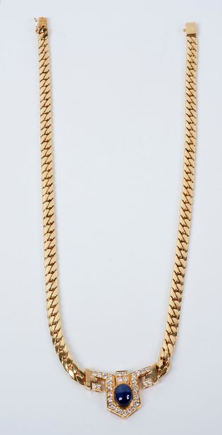 null Necklace in yellow gold 18K (750 thousandths) with flat gourmette link, decorated,...