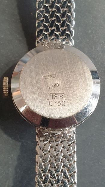 BOUVIER Vers 1960

Montre bracelet de dame en or gris (750). 

Boîtier ovale, la...
