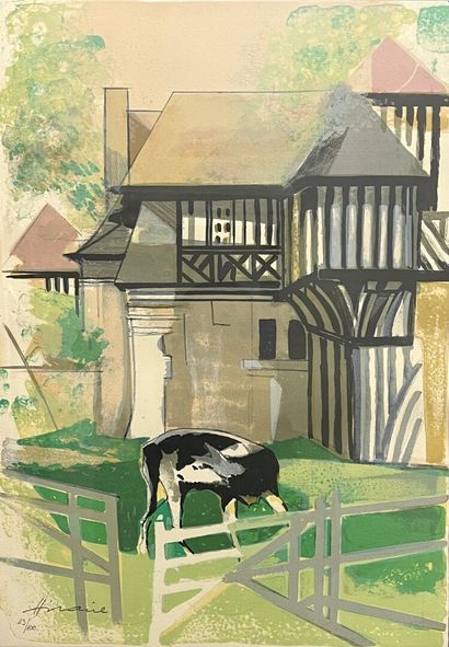 Camille HILAIRE (1916-2004) Maison normande. 

Lithographie en couleurs sur papier,...