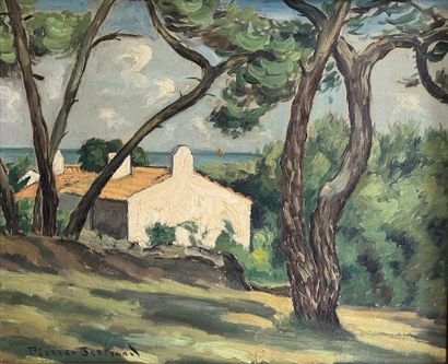 Pierre BERTRAND (1884-1975) La maison dans les pins. 

Huile sur panneau, signée...