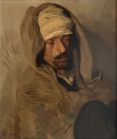 Francisco GRAS (1889/97-?) Portrait d'un berbère. 

Huile sur toile, signée en bas...