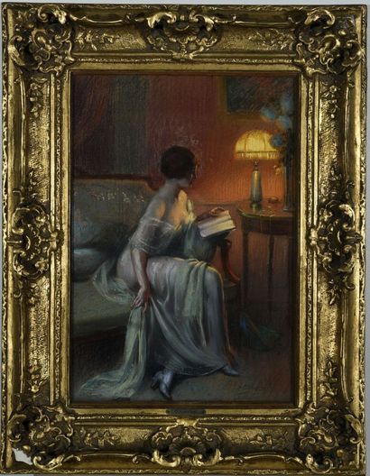 Delphin ENJOLRAS (1857-1945) Femme à la lecture.

Dessin et pastel sur papier, signé...
