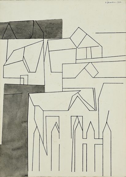André BEAUDIN (1895-1979) Le Village. 

Encre de Chine et lavis sur papier, signé...