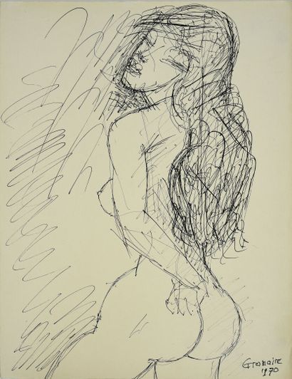 Marcel GROMAIRE (1892-1971) Nu de dos, 1970. 

Encre sur papier, signée et datée...