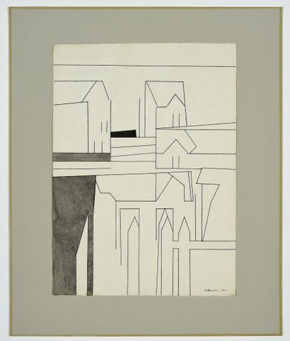 André BEAUDIN (1895-1979) La Barrière. 

Encre de Chine et lavis sur papier, signé...