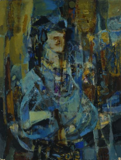 M'Hamed ISSIAKHEM (1928-1985) Femme en bleu. 

Huile sur papier fort marouflé sur...