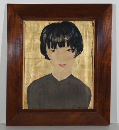 Alix AYMÉ (1894-1989) Enfant d'Indochine. 

Peinture sur soie contrecollée sur papier,...