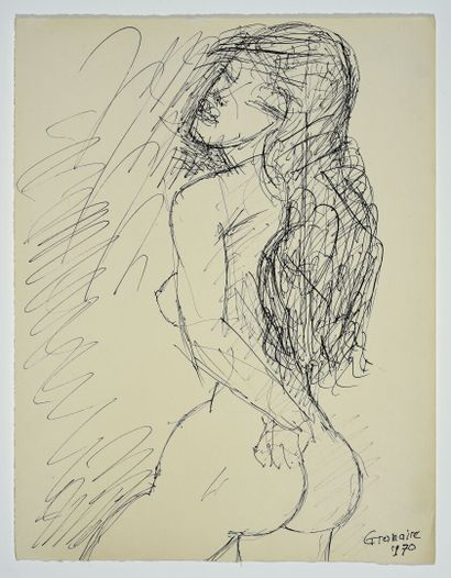 Marcel GROMAIRE (1892-1971) Nu de dos, 1970. 

Encre sur papier, signée et datée...
